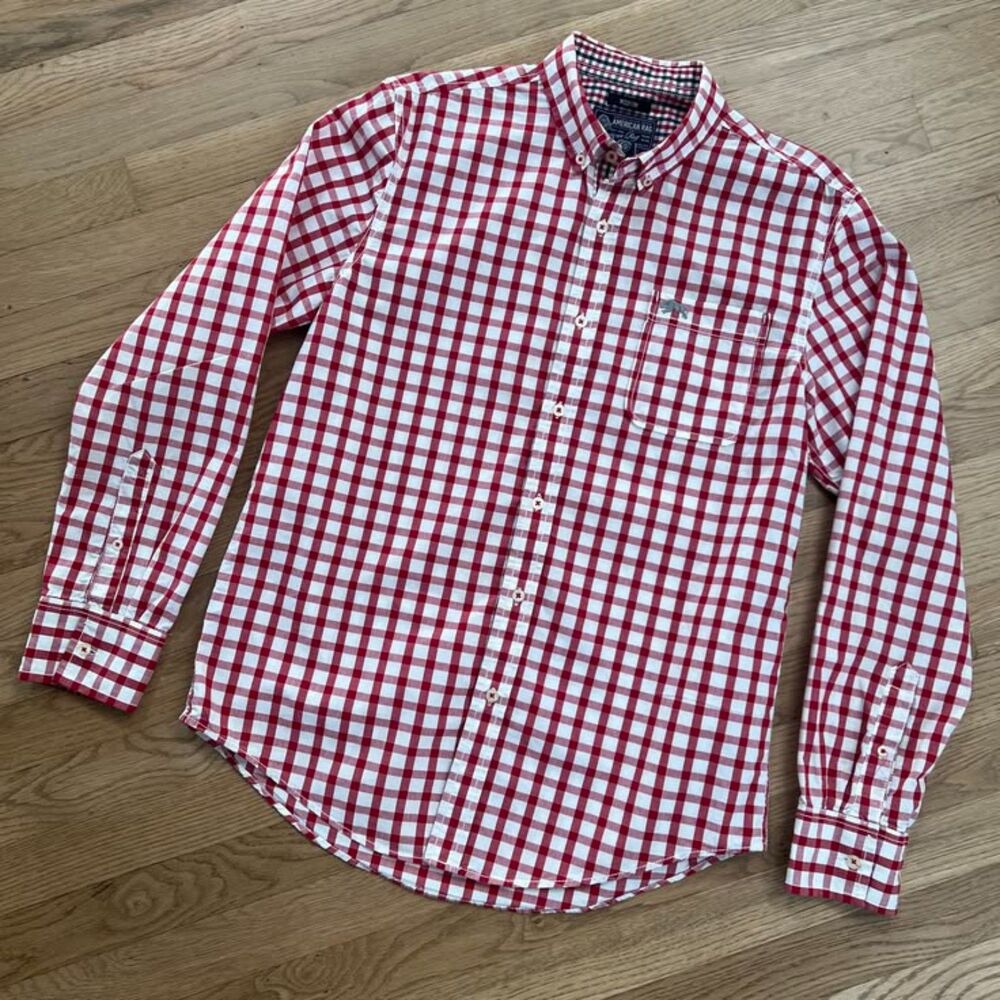 American Rag Men's Red/White Checkered 100% Cotton Button-Down Shirt Medium